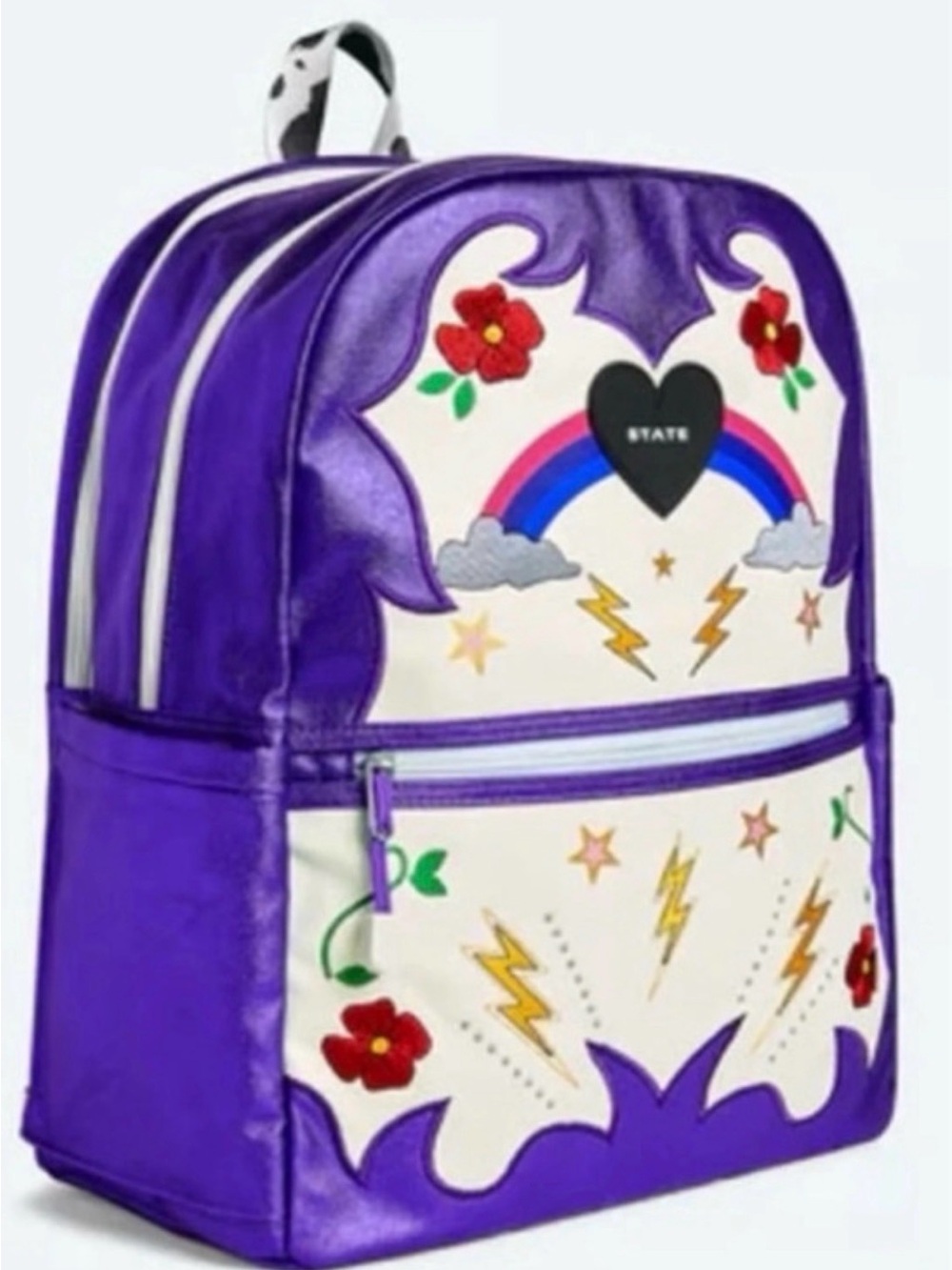 STATE Purple and White Backpack with Rainbow & Floral Accents